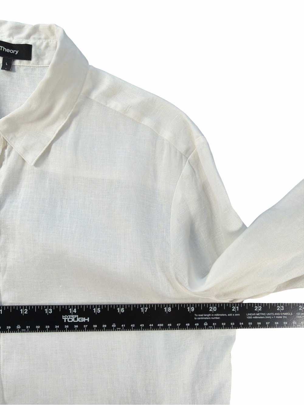 Theory Cropped White Button-Down Shirt in Relaxed Linen Size Large - Picture 9 of 11